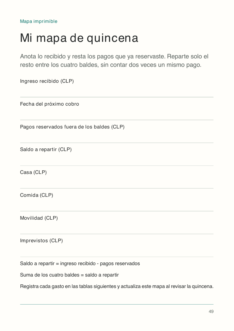 Página 49: mapa imprimible con campos para organizar la quincena